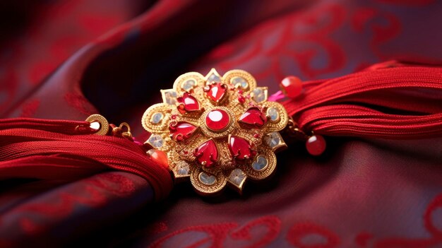 Describe the intricate details and symbolism behind the design of a Rakhi focusing