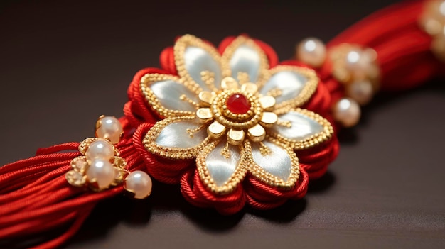 Photo describe the intricate details and symbolism behind the design of a rakhi focusing