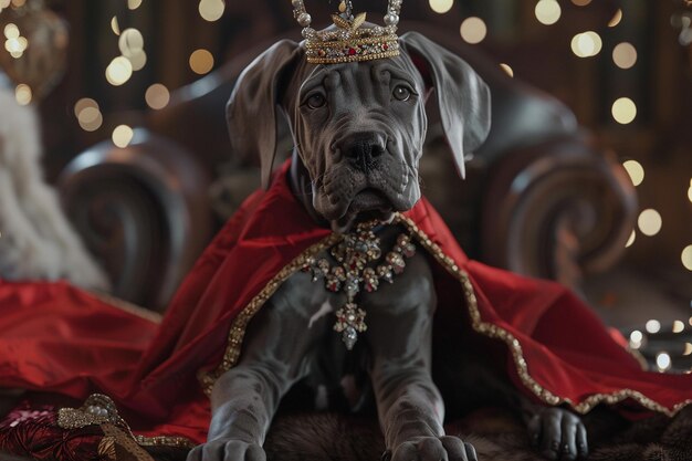 Photo describe a majestic scene where the great dane pup generative ai