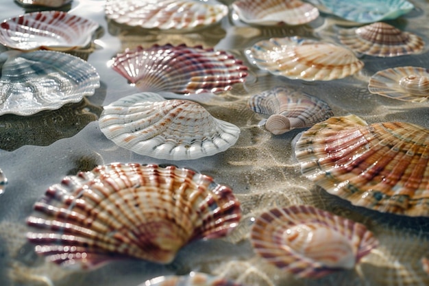 Describe the shimmering collection of ocean shells generative ai