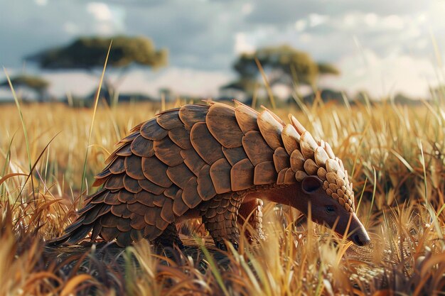 Photo describe the tranquil sight of a pangolin in a hyp generative ai