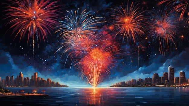 Describe the vibrant colors and patterns that illuminate the night sky during a spectacular firewor