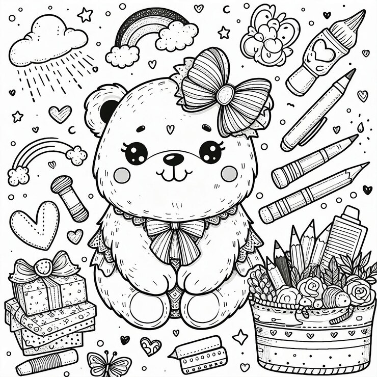 Photo desenho para colorir urso fofinho