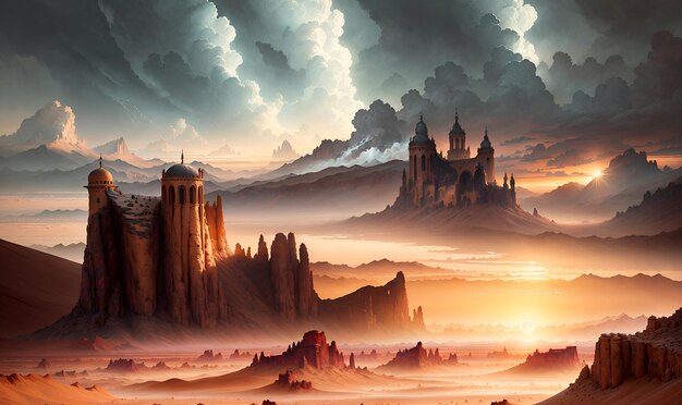 Desert Alien Planet Mars landscape Journey to the Unknown Depths of a Red Planet's Surface Craters and Mountains Generative AI