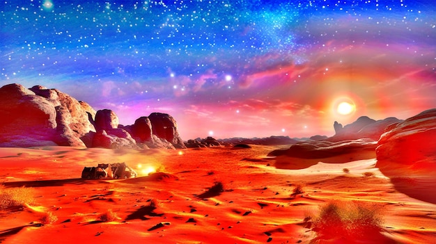 desert area with stars in the sky