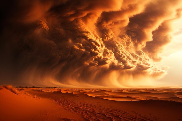 Foto immagine di sfondo del deserto con tempesta di sabbia