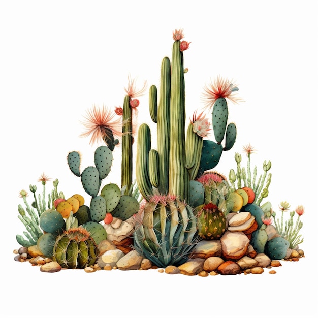 desert cacti on white background