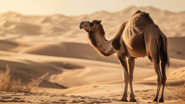 写真 砂漠のラクダの動物の旅 砂丘の壁紙の背景