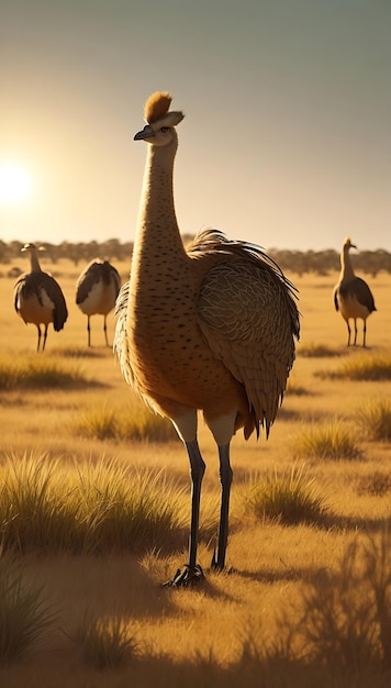 砂漠ラクダとエキゾチックな鳥の野生生物の写真