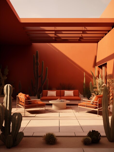 Desert chic a modern outdoor lounge in warm hues generative ai