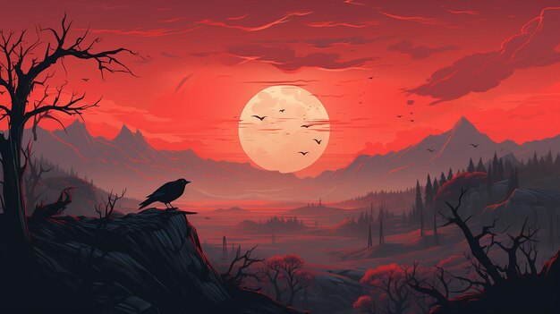 Photo desert clear day red sky illustration style