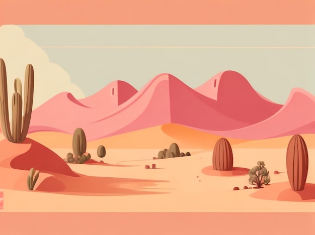 Photo desert dreams daytime cartoon flatstyle desert landscape