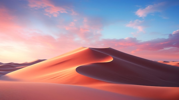 황혼에 있는 사막의 모래 언덕들 조용한 광활함