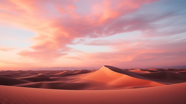 Desert dunes at twilight vast and empty sky above