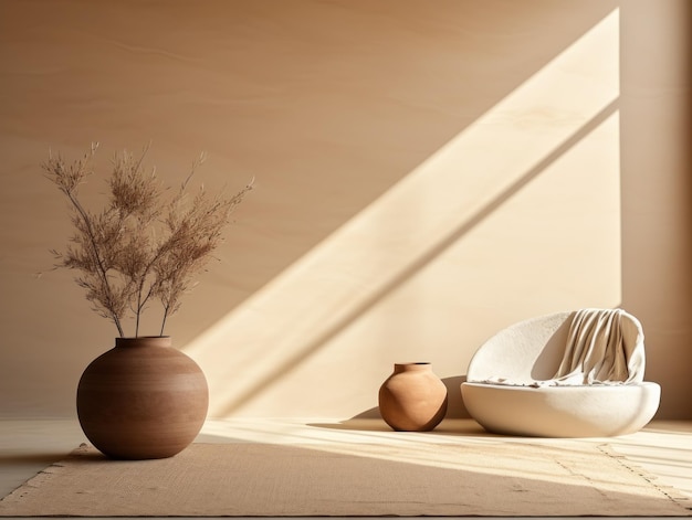 Desert Elegance AIGenerated Mockup of Minimalist Interior with EFrame and Wall Art