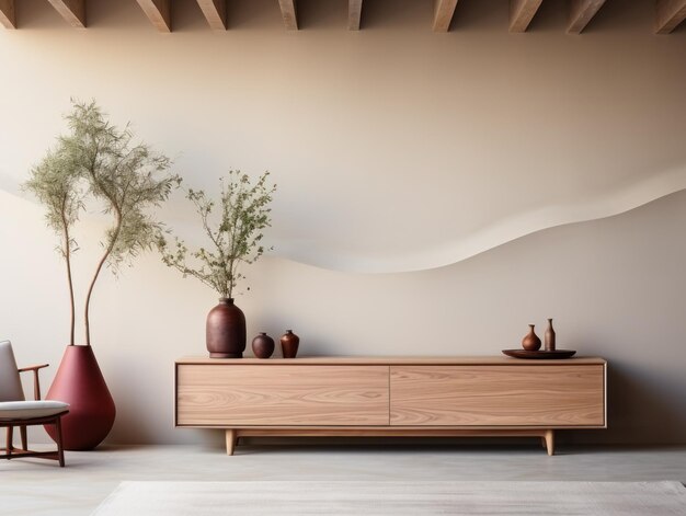 Desert Elegance AIGenerated Mockup of Minimalist Interior with EFrame and Wall Art