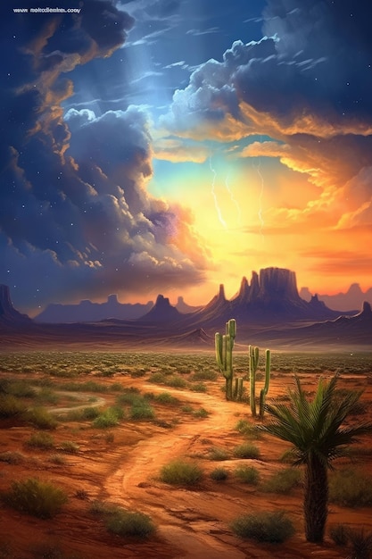 The desert experienced an Arizona monsoon storm Illustration Generative AI