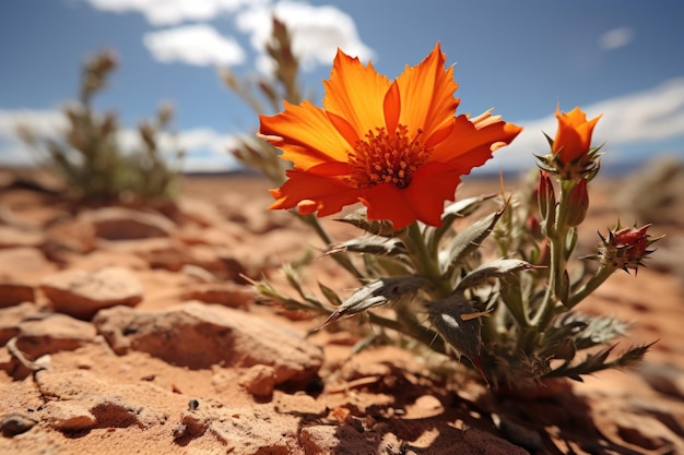 Foto un fiore del deserto che sboccia sotto il sole di mezzogiorno