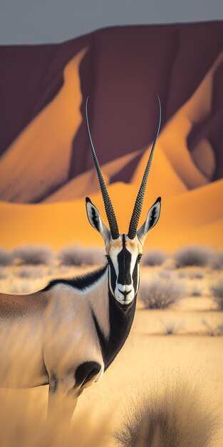 Foto gemsbok del deserto nel fuoco selettivo verticale