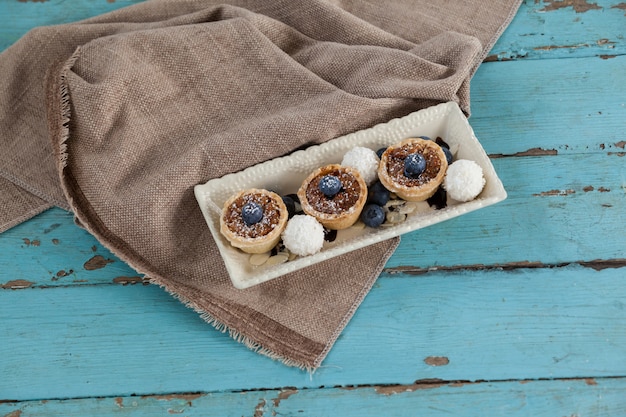 Desert kept on wooden table