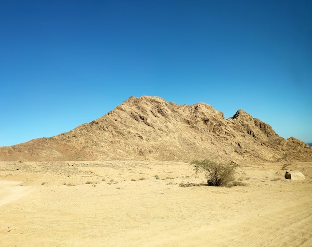 Desert land with mountains and sea