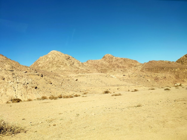 Desert land with mountains and sea