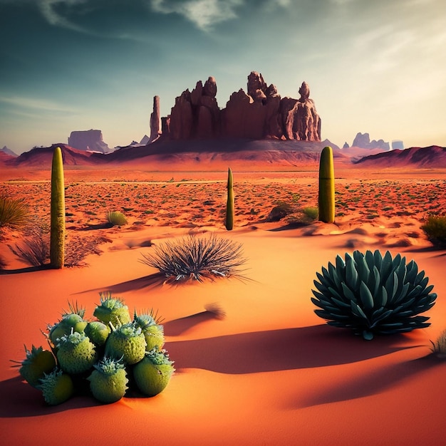 Foto terra deserta con piante di cactus sparse