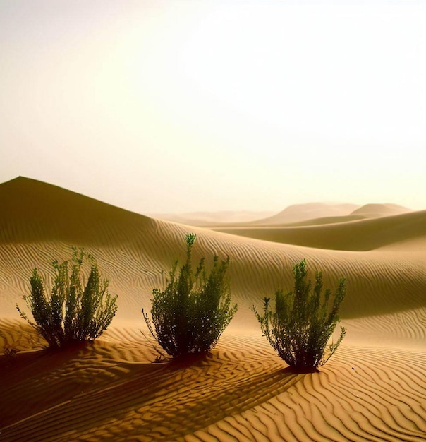 Desert land with scattered cactus plants