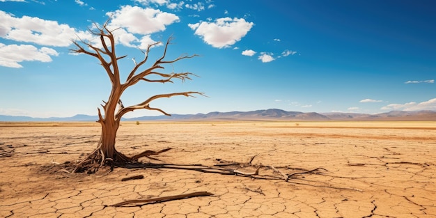 Desert landscape and dead tree with sky Drought