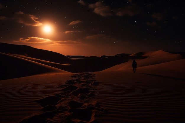 A Desert Landscape under the Full Moon