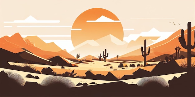 Desert landscape minimalist Mountain sand sky and clouds landscape background generative AI