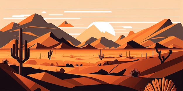 Desert landscape minimalist Mountain sand sky and clouds landscape background generative AI