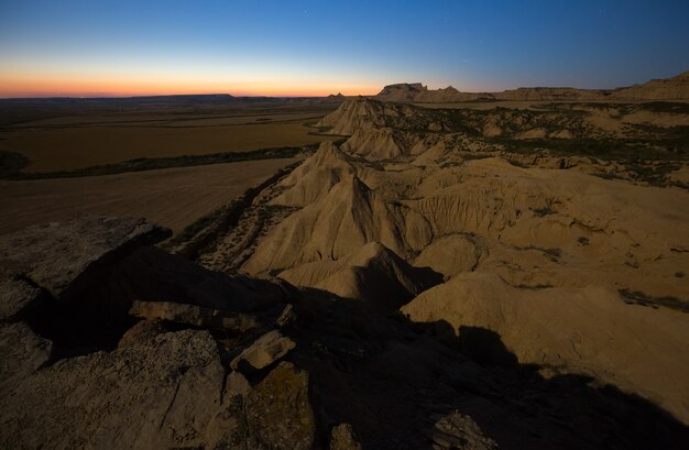 desert landscape  in   moonlit night. Navarra, Spain