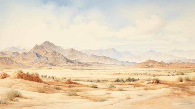 Photo desert landscape mountains watercolor illustration of valley in uae