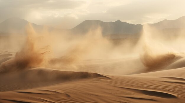 A desert landscape during a sandstorm