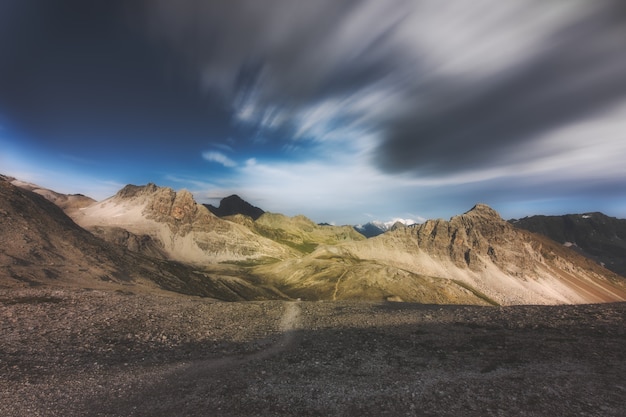 Desert landscape on the Swiss Alps in the Grisons region