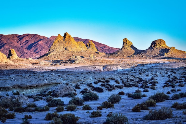 Desert landscape at trona pinnacles natural rock formations in california usa