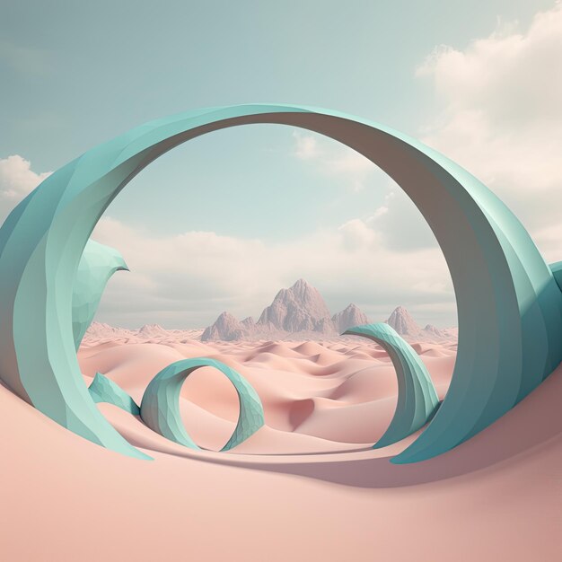 Of desert landscape with blue curved arches