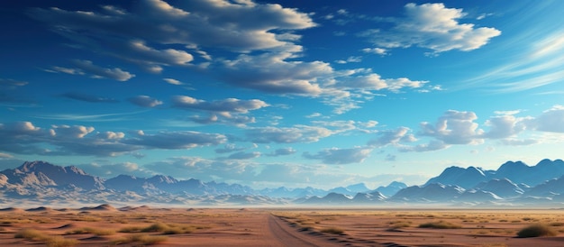 Desert landscape with blue sky and white clouds