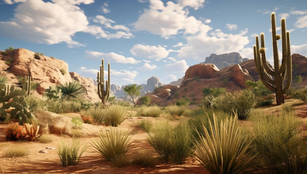 Photo desert landscape with cactus with arid climate