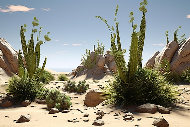 Desert landscape with cactuses in the desert