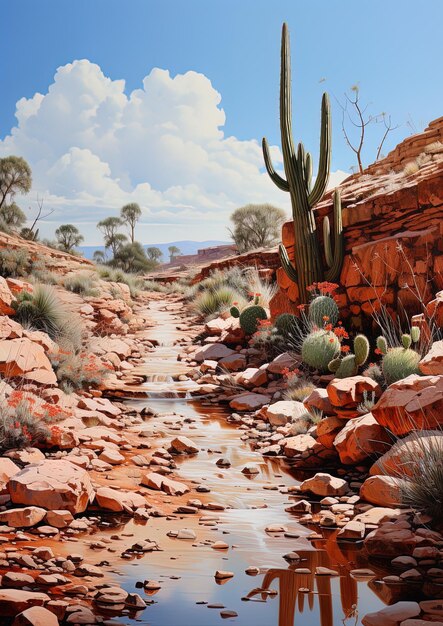 a desert landscape with a desert landscape and a cactus