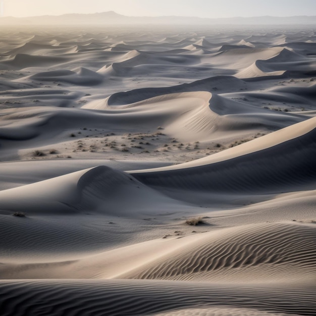 A desert landscape with a light dusting of sand.