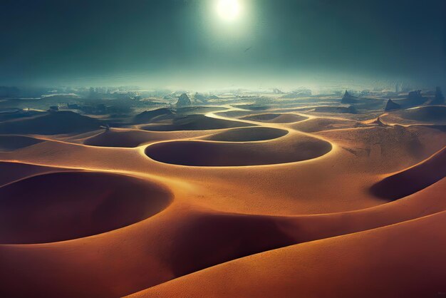 A desert landscape with a light above it