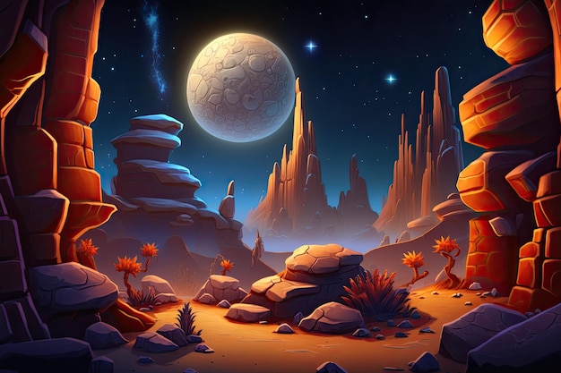 Desert landscape with moon and rocks Generative AI