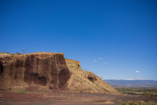 a desert landscape with a mountain in the background and a sign that says  the desert