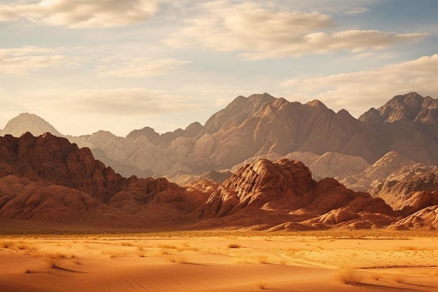 A desert landscape with mountains in the background