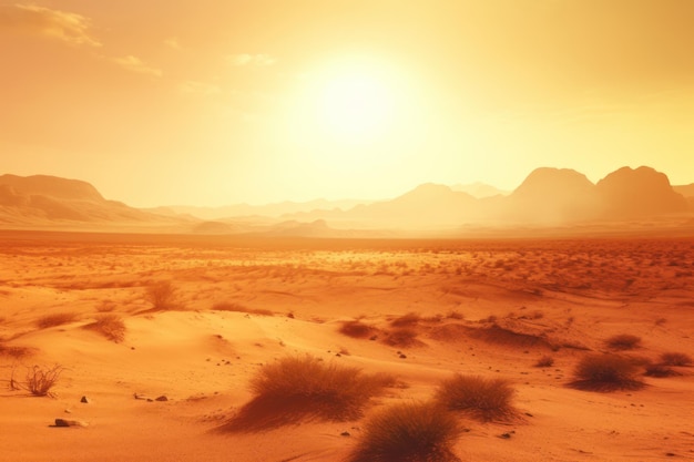 A desert landscape with mountains in the background