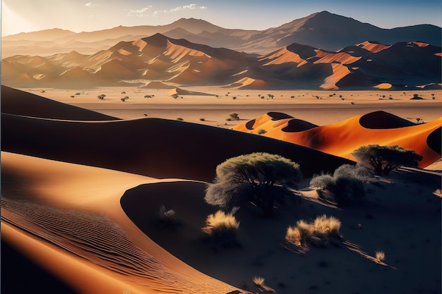 A desert landscape with mountains in the background