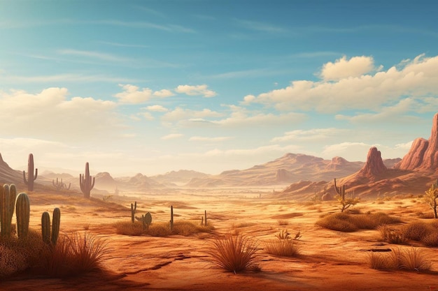 Desert landscape with saguaro cactus fiel